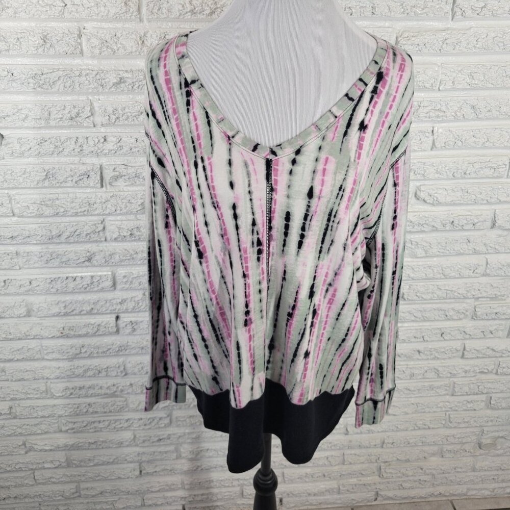 Westbound Womens Top XL Tee Long Sleeve Green Pink Tie Dye Comfy TIE23XE